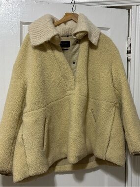 Isabel Marant Cream Sherpa Coat with Quilted Leather Trim